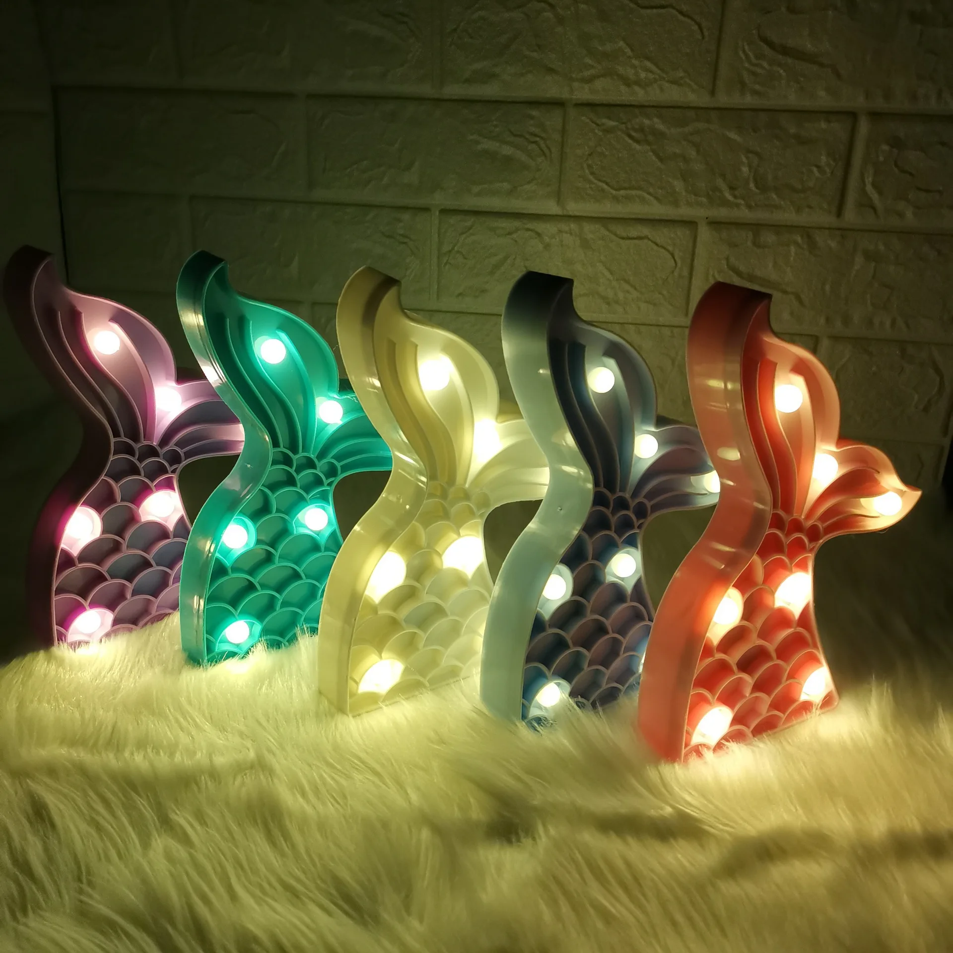 1PC LED Fishtail Shaped Night Light Decorative Lamp For Room Desktop Holiday Party Decoration