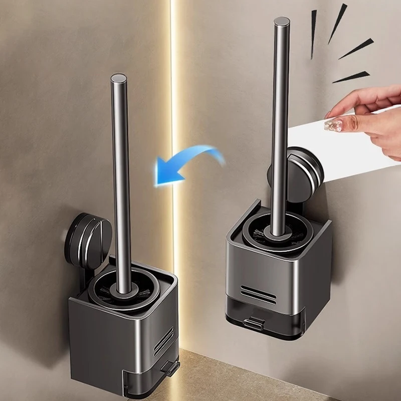 

No Drilling Suction Cup Toilet Brush Bathroom Home Use Wall Mounted No Dead Angle Toilet Brush Cleaning Tool