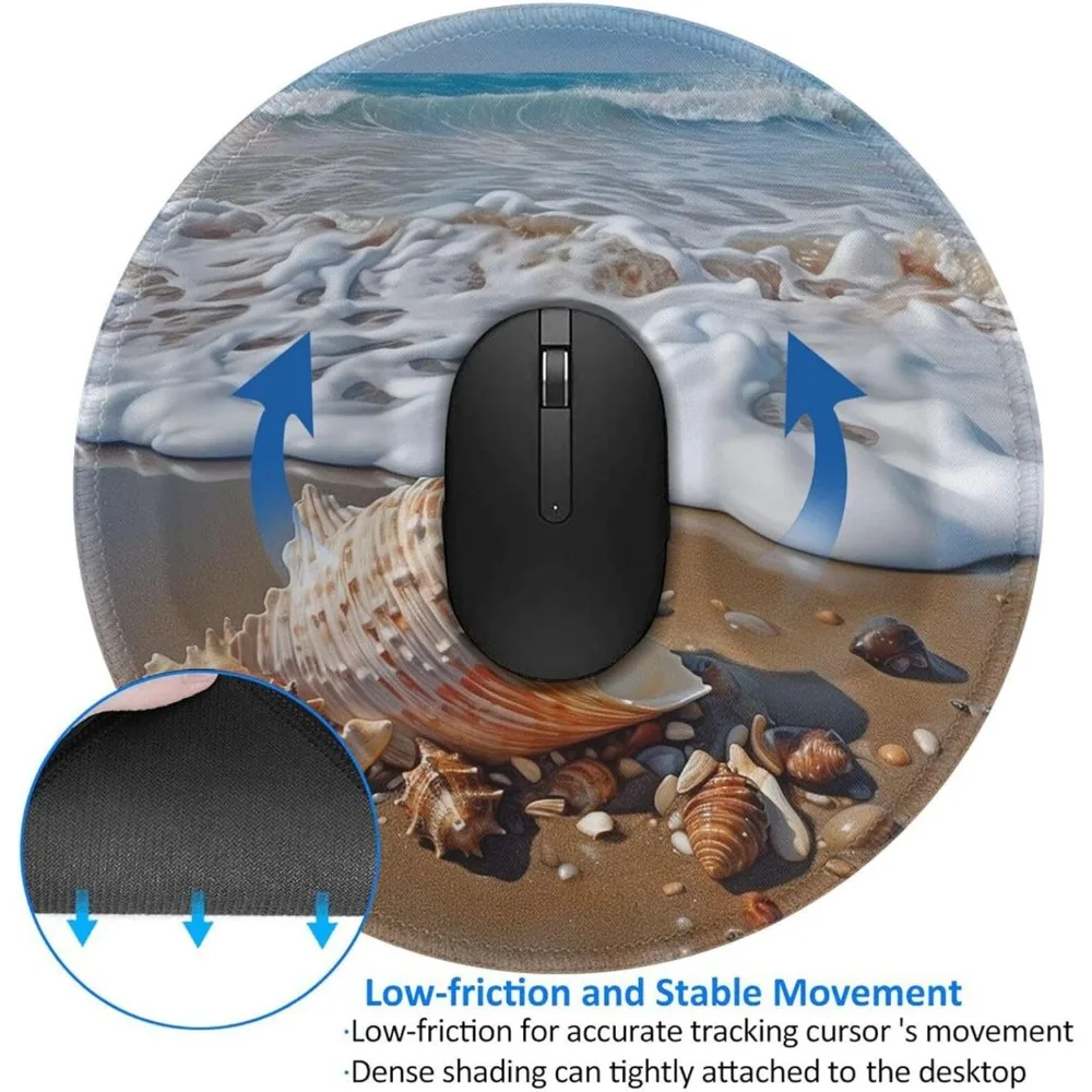 Alfombrilla de ratón para juegos con diseño de mar y conchas de 8 pulgadas con cómodo borde cosido y base de goma antideslizante, ratón de ordenador impermeable