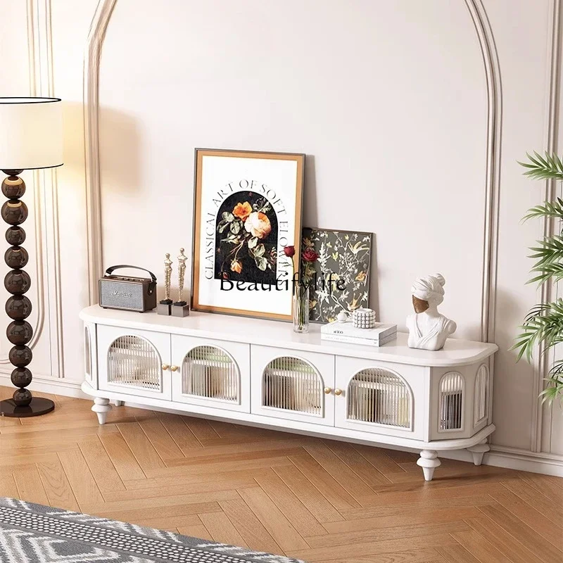 35-French solid wood TV cabinet medieval light luxury living room small apartment simple cream wind cabinet
