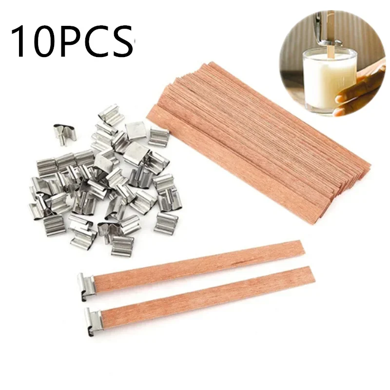 Waxed Cotton Candle Wicks Set with Stand Waxed Line Wood Accessories Wick Stickers Waxed Thread For DIY Candle Making Supplies