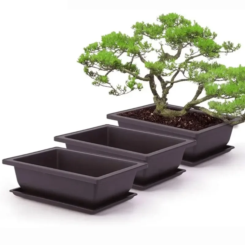 5Sets Training Pots with Tray Plastic Bonsai Plants Pot Square for Flower Succulent Plastic Plant Pots with Square Trays Planter