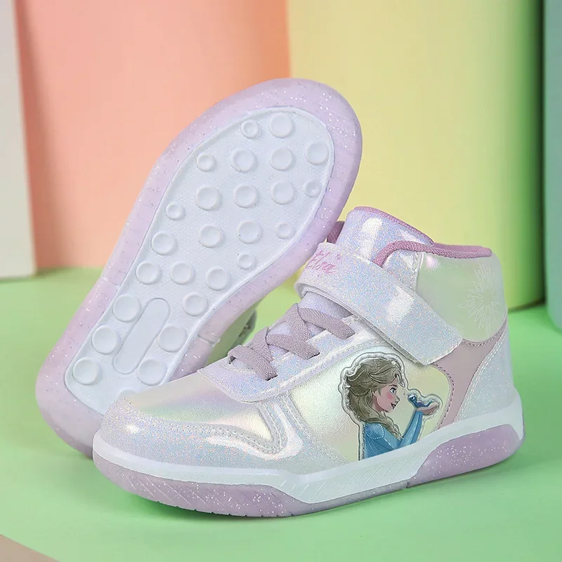 Disney new non-slip wear-resistant board shoes Breathable girls casual shoes cartoon frozen elsa sneakers