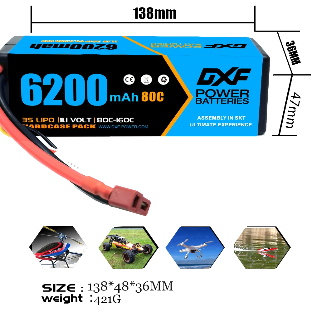 DXF 3S Lipo Battery 11.1V 6200mAh 80C with EC5 Plug Hardcase for 1/8 Buggy Truggy Offroad Car Boat Truck Airplane UAV RACIN