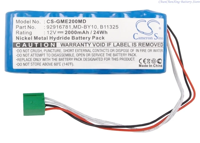 12.0V 2000mAh Medical Battery 110202 92916781 B11325 M5424 for Hellige/GE Marquette MD 2000, Monitor Dash 2000, Esaote