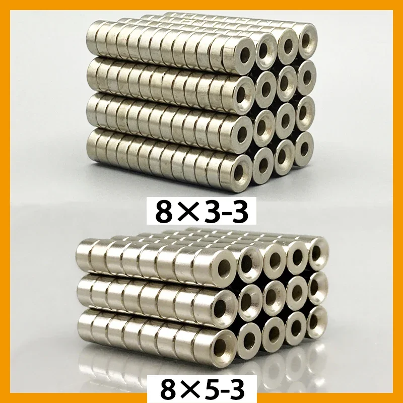 8x3-3 8x5-3mm 10/20/50/100/200/500 N35 Round Super Powerful Strong Neodymium Magnet 8*3 8*5 Hole 3 Permanent Magnetic Imanes