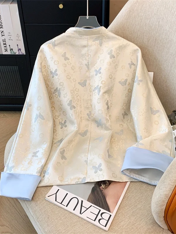 New Chinese Style Women's Long Sleeve Jacket Satin Surface Button Casual Fashion Unique Beautiful Spring Autumn Outerwear
