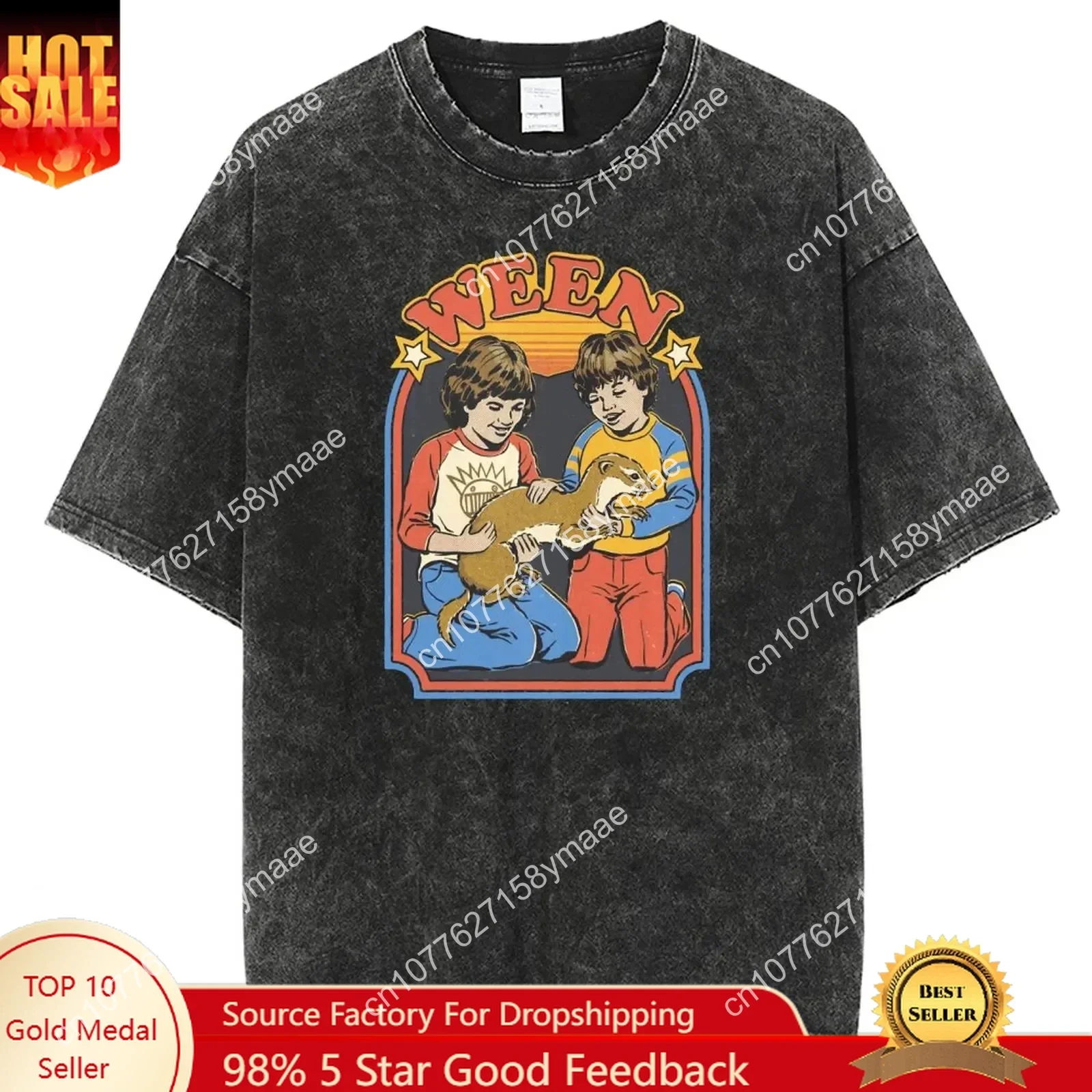 

The Ween Printed Washed Tshirts Men Women Harajuku Short-sleeved T-shirt Casual Tops Streetwear Oversized T Shirts