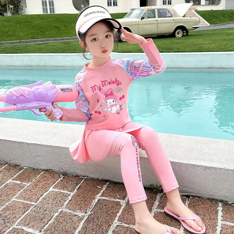 

Милый купальник Cutekuromi для девочек, фиолетовый, с длинными рукавами, брюками и юбкой с рюшами, идеально подходит для летнего пляжного отдыха, вечеринки у бассейна, семейного отпуска