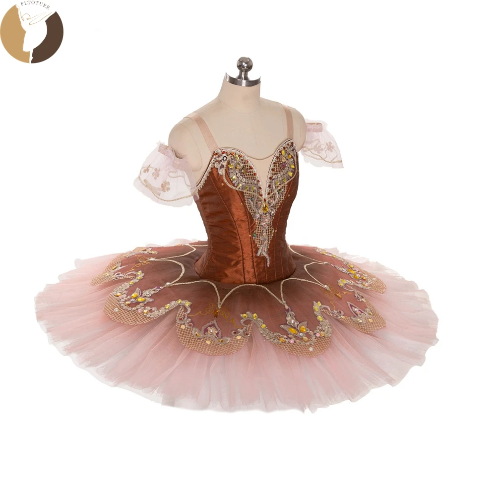 Fltoture adulto clássico marrom panqueca prato saia bailarina trajes de balé feitos sob encomenda para a variação de esmeralda de balé