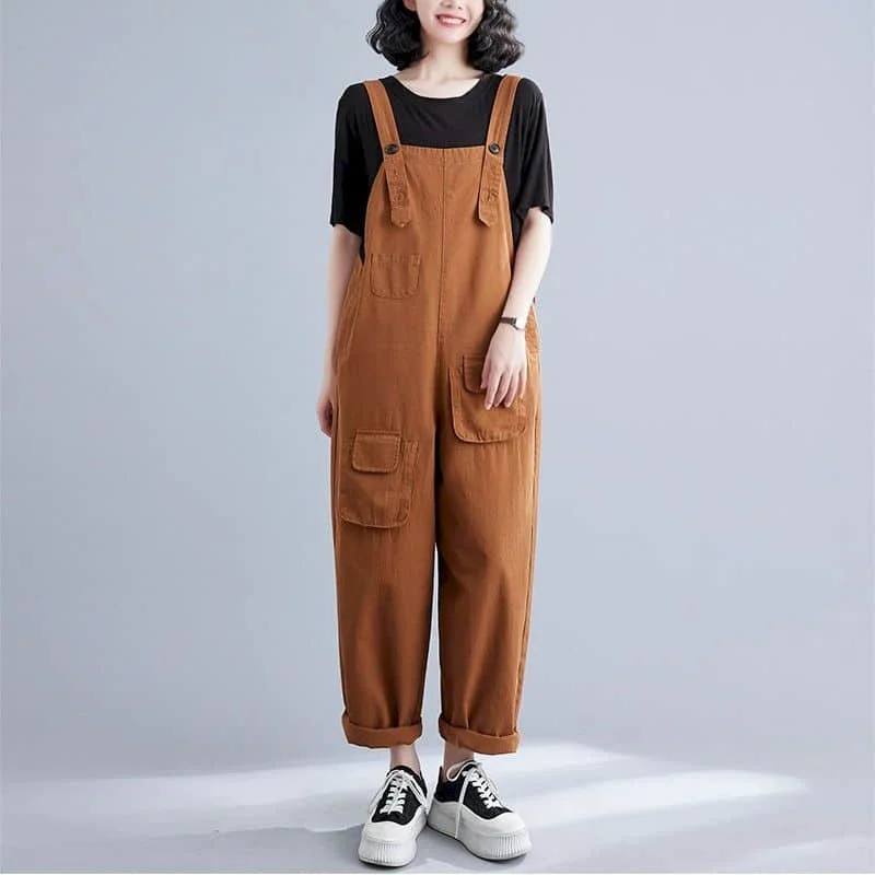 

Solid Jumpsuits for Women Loose Harajuku Straight Pants One Piece Outfits Women Workwear Korean Style Casual Vintage Playsuits