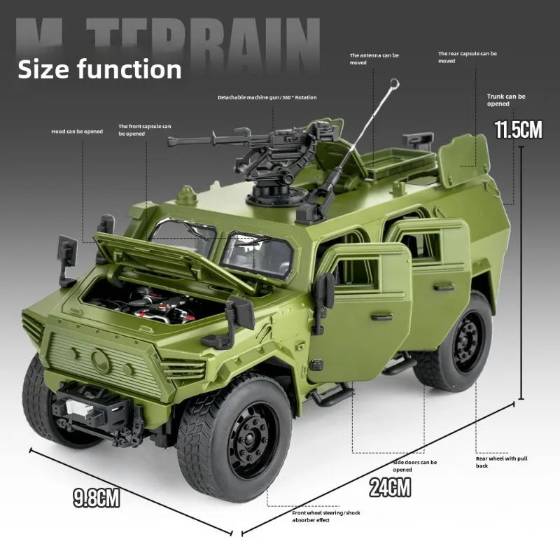 จําลอง 1/18 M-Terrain หุ้มเกราะรถดึงกลับเสียงและแสงจําลอง Diecast Off-road รถของเล่นเด็กของขวัญ