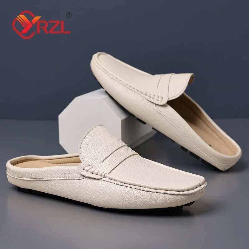 YRZL Loafers Men Casual Shoes Fashion Handmade Leather Driving Slippers Mens Moccasins Slip on Flats Male Outdoor Slippers