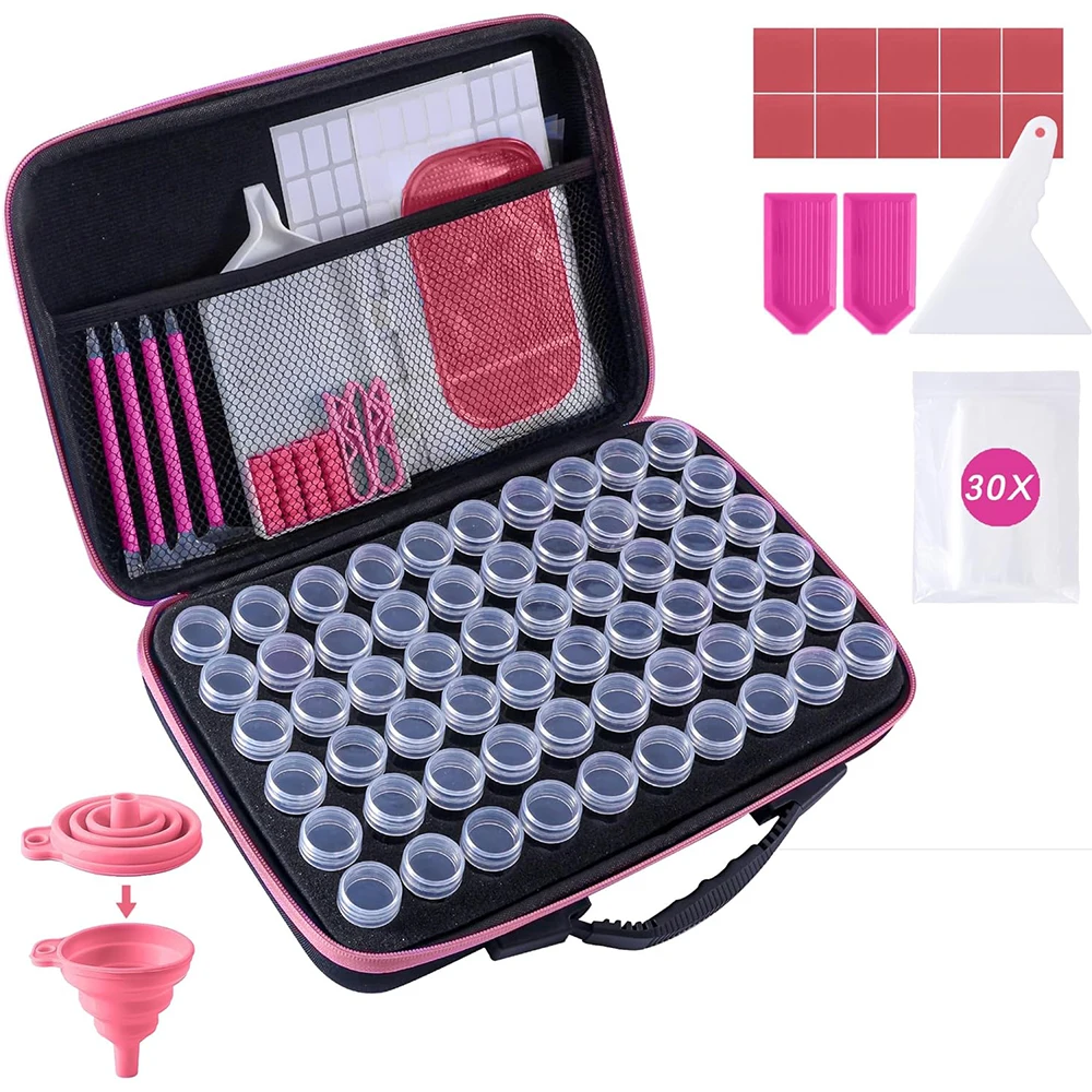 

Diamond Painting Suitcase 60 Jars Accessories Kit with Storage Bottles Pen Trays And Tools Set Art Accessory Organizer Briefcase