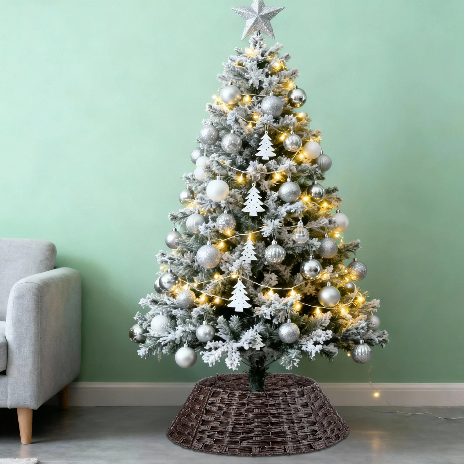 

Christmas Tree Skirt Farmhouse Rustic Faux Tree Collar For Artificial Trees Holiday Decor Indoor Outdoor Use Xmas Decoration