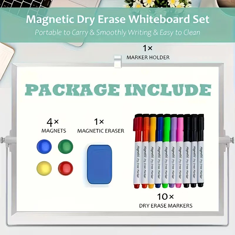 Obrázek 7: Oboustranný  suchý erase whiteboard sada s 10uo fixy, mazací guma & magnety pro domácí & úřad
