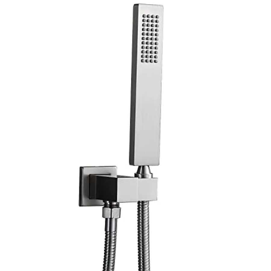 

Solid Brass High Pressure Hand Held Shower Wand Square Head with Adjustable Supply Elbow Wall Connector Shower Holder and Hose