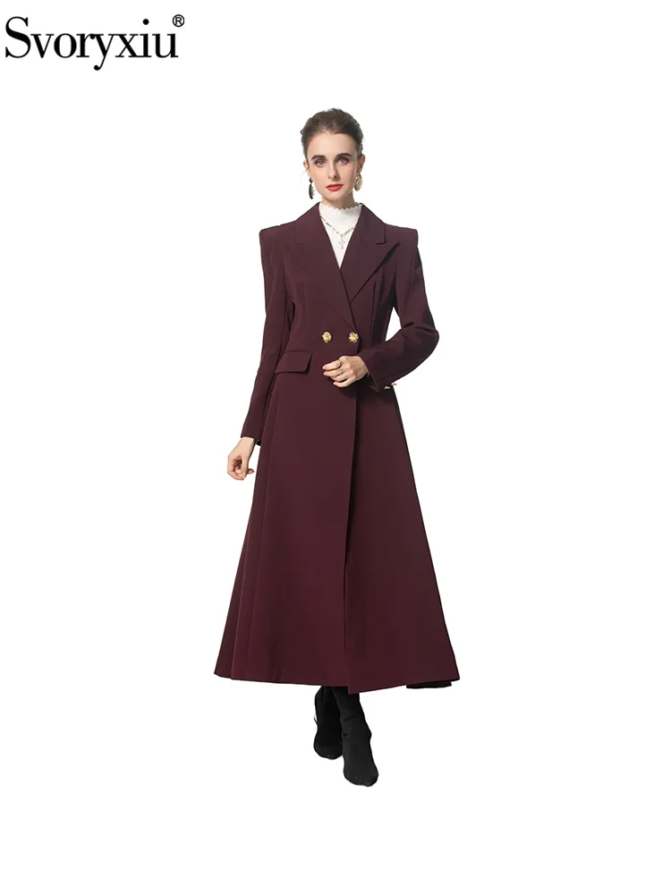 Svoryxiu Fashion Runway Autumn Brown Vintage Long Style Overcoat Women's Turn-down Collar Long Sleeve Double Breasted Overcoat