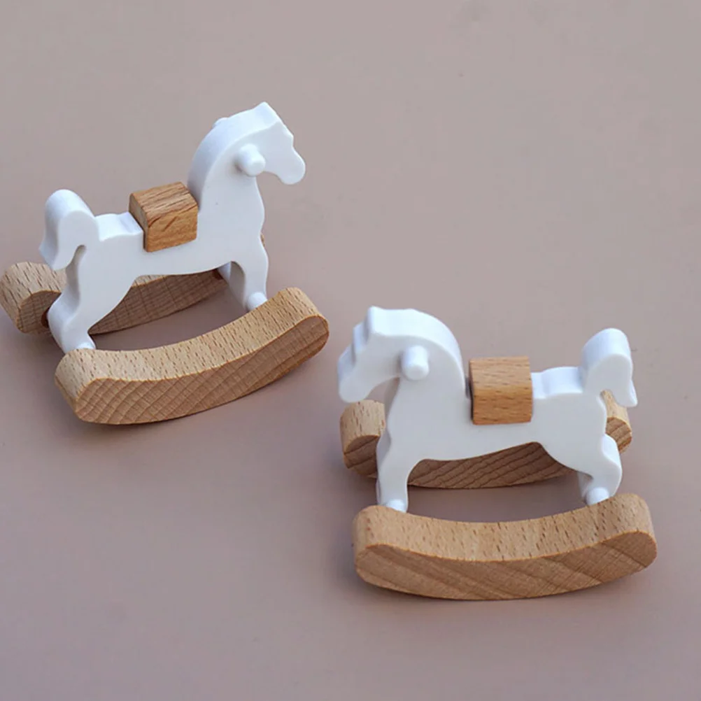 Small Wooden Horse House Furniture Miniatures Rocking Chair Outdoor Layout Prop Wood Pp Baby Girl Toys