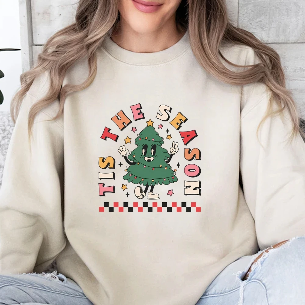 Jersey con gráfico de árbol de Navidad para mujer, suéter informal holgado con cuello redondo, Top cálido de manga larga para otoño, sudadera de fiesta a la moda