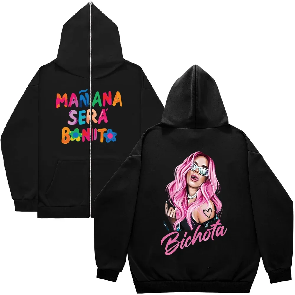 Karol G-Zip-up Hooded Sweatshirts, Manana Sera, Bonito, Harajuku, Casual, Unisex, Hip Hop Streetwear, Melanie Y2K Coat