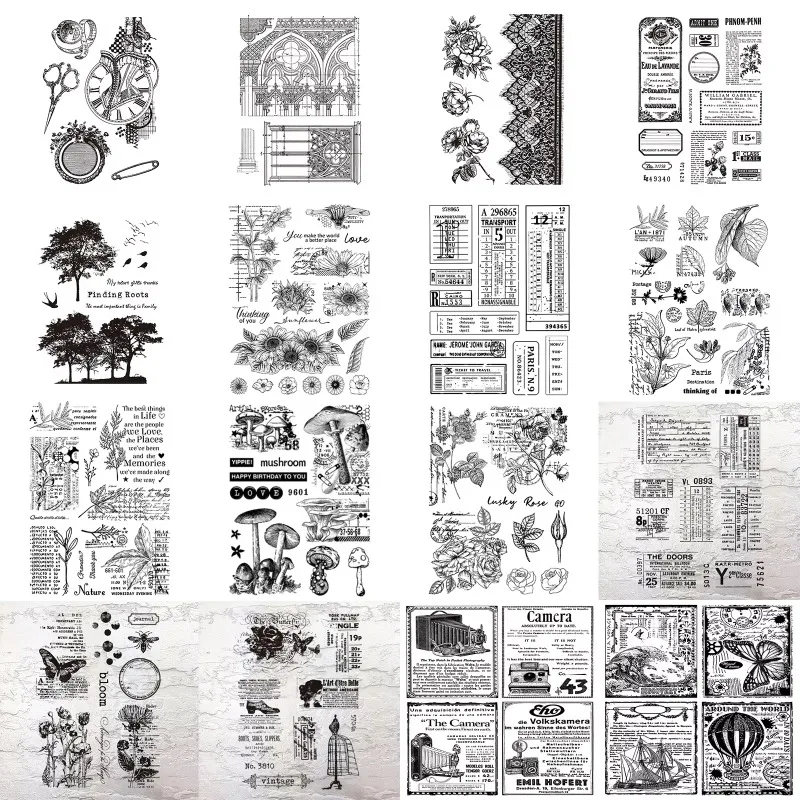 Silicone Vintage Plant Ledger Script Clear Stamps for Card Making Scrapbooking Decoration Crafts Stamp