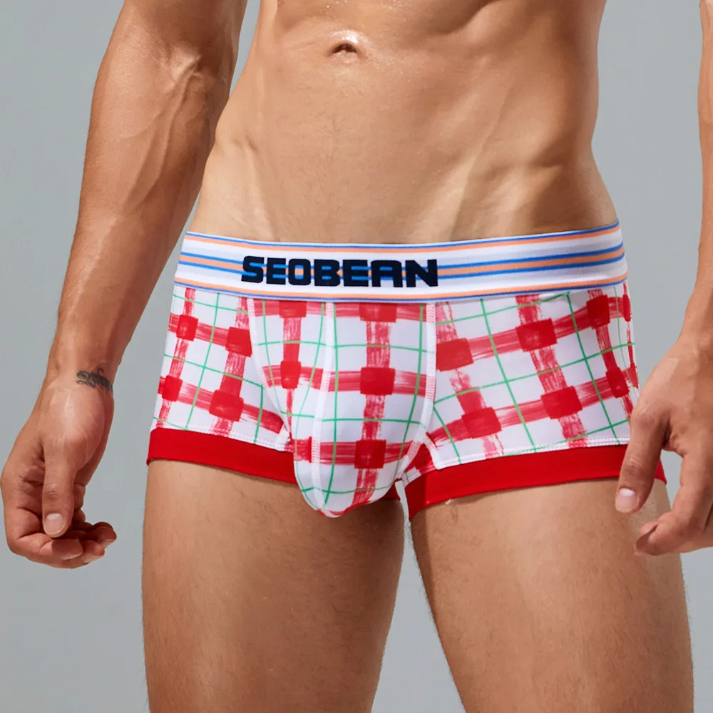 

SEOBEAN Men's Low Waist Comfortable Plaid Boxer Shorts U-Shaped Fashionable Trendy Low Rise Soft Square Underwear