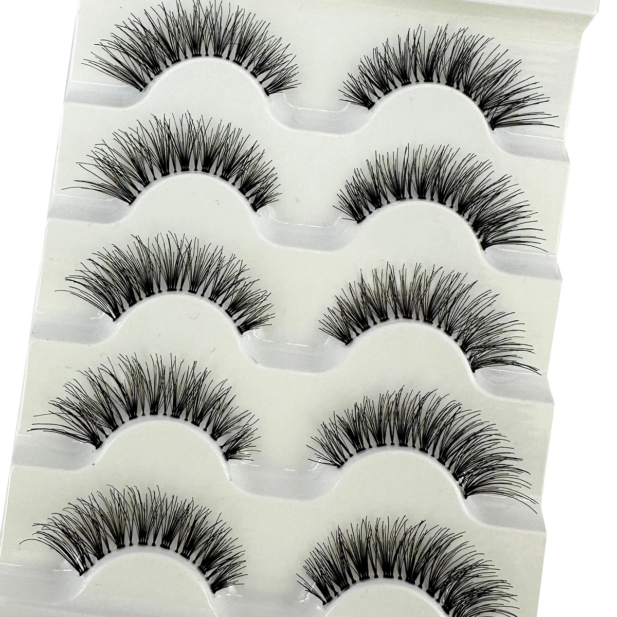 NEW 5Pairs Natural False Eyelashes Manga Lashes Clear Thin Stem Reusable Fake Eyelashes Cross Make Up