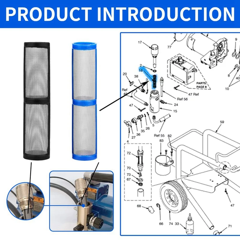 12Pcs Airless Paint Sprayer Manifold Filter 390 395 490 495 595 Pump Manifold Strainer 246384 60Mesh And 246382 100Mesh