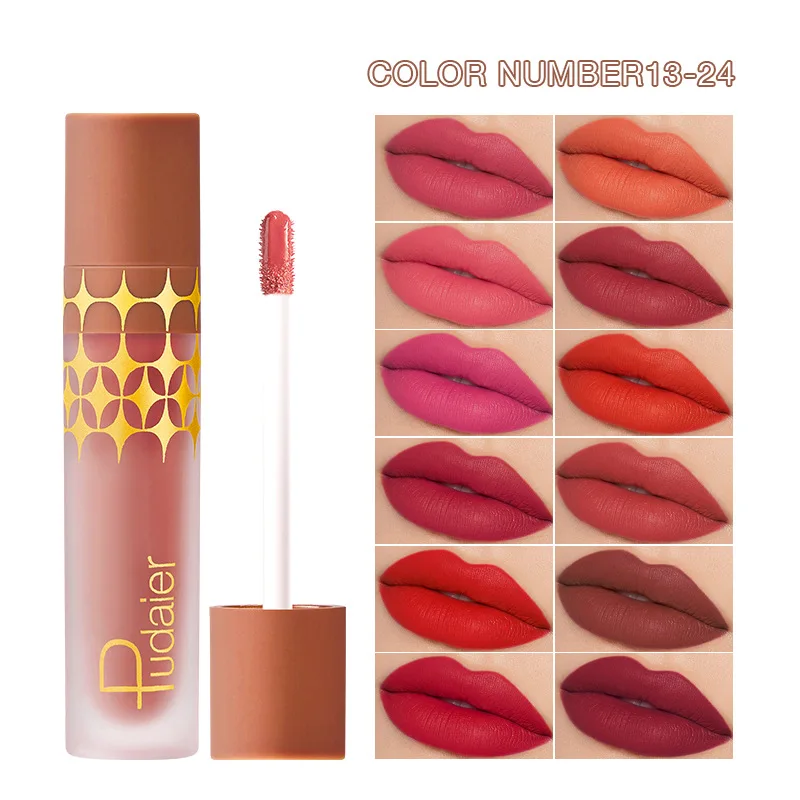 New 24 Color Matte Mist Lip Gloss Non-stick Cup Easy To Make Up European and American Liquid Lipstick Cosmetics