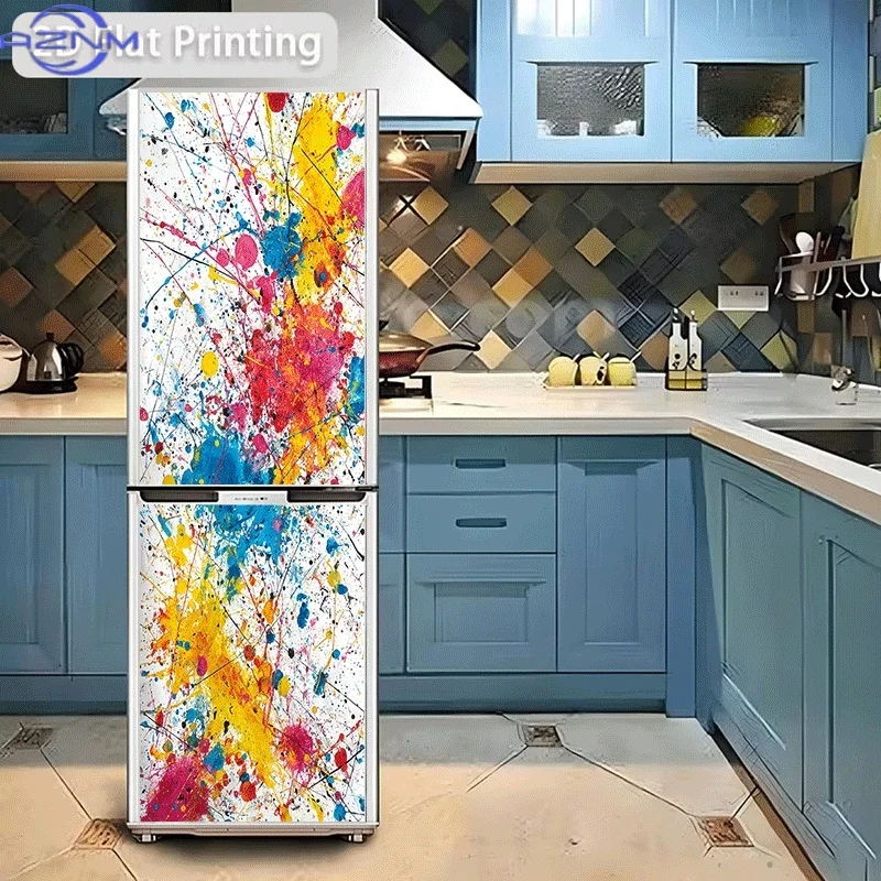 [2D Pattern Printing] 1pc Refrigerator Sticker  Refrigerator Dishwasher Sticker, Cmyk Dancing, Splatter of All Things, Colorfu