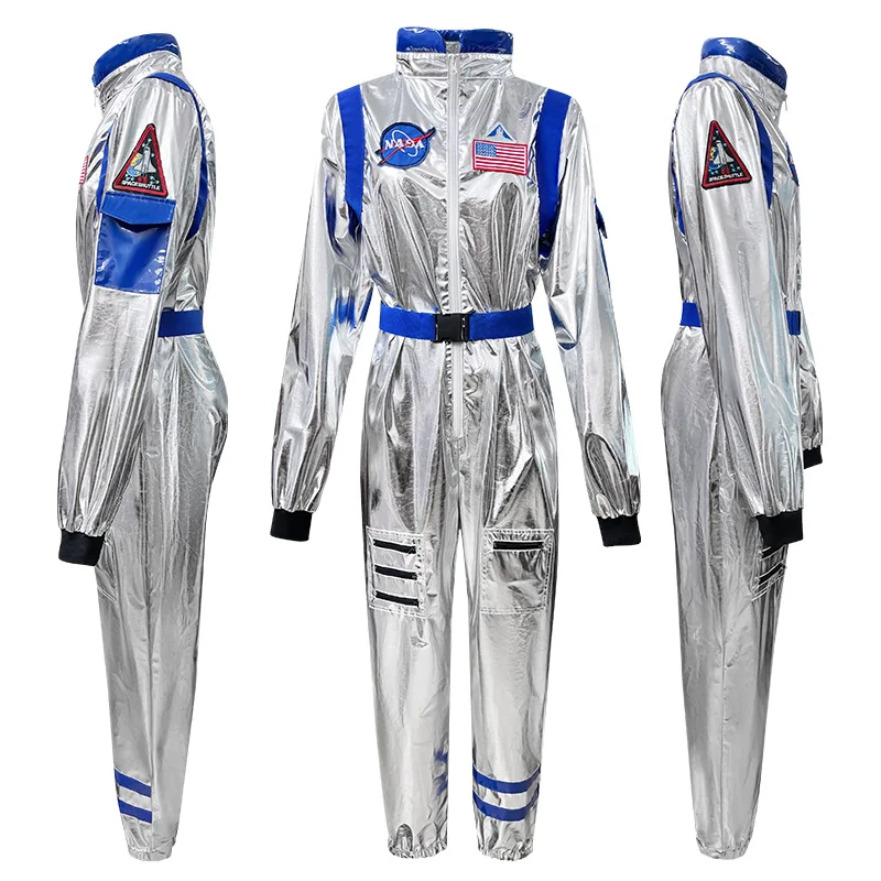 

Halloween Cosplay Spacesuit Astronaut Space Suit Adult Silver Disguise Costume Men Women Spaceman Outfits Party Dress Up