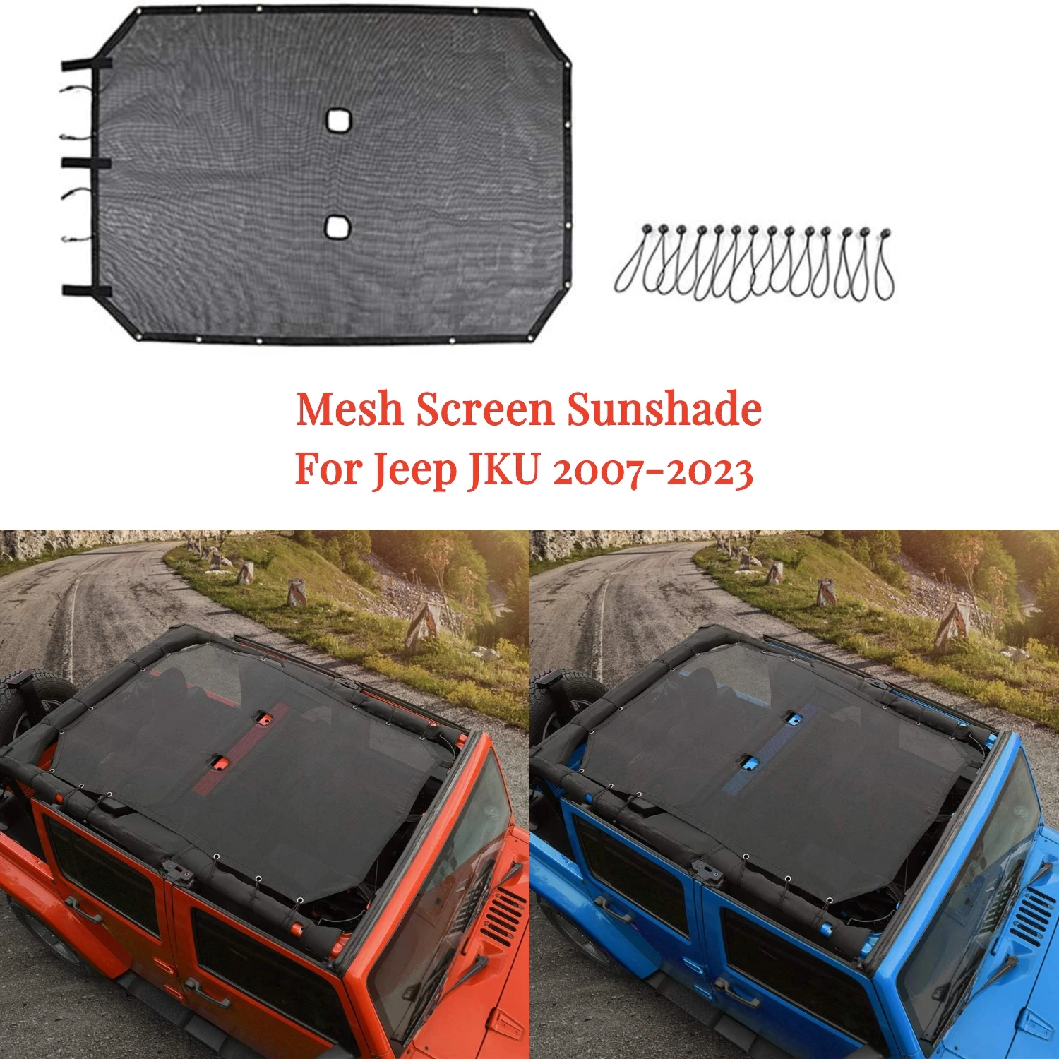 

Sun Shade for Jeep Wrangler JK Unlimited (2007-2023) 4-Door Front & Rear-Black Mesh Screen Sunshade JKU 4D Top Cover UV Blocker