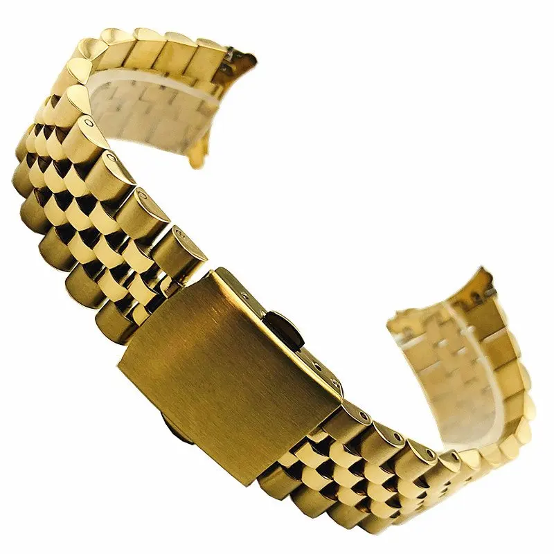 Bracciale con cinturino per orologio con estremità curva nera argento vintage 18mm 19mm 20mm 21mm 22mm in acciaio inossidabile Gold Jubilee