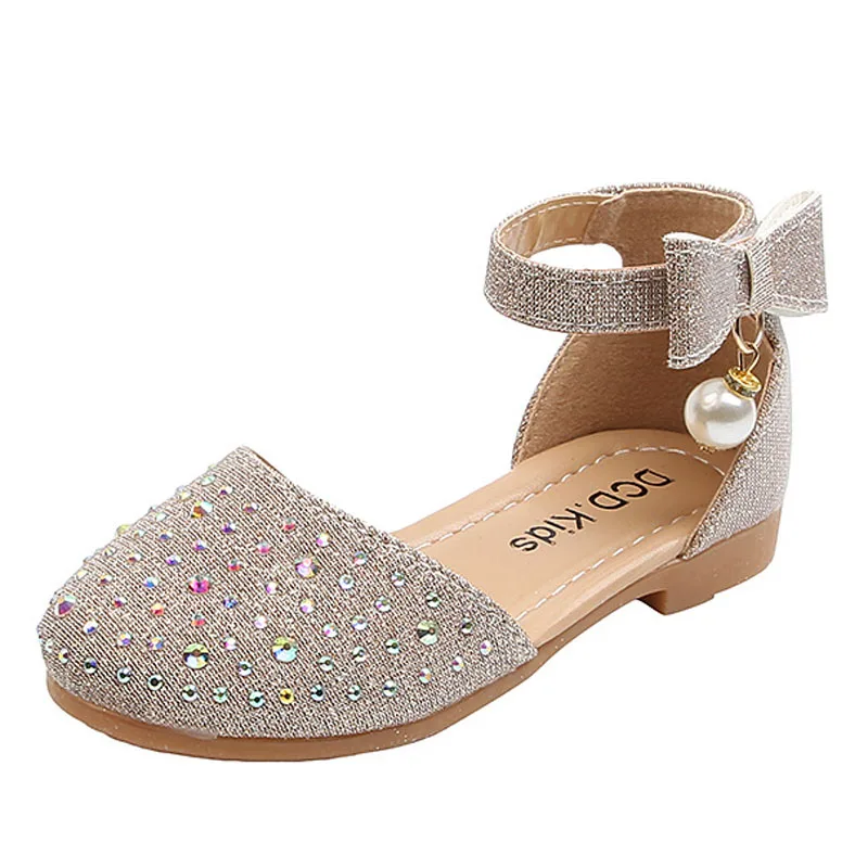 Girl Flat Sandals Princess Leather Shoes Summer Fashion Rhinestone Children Girl Shoes For Party Wedding Performance  CSH1362