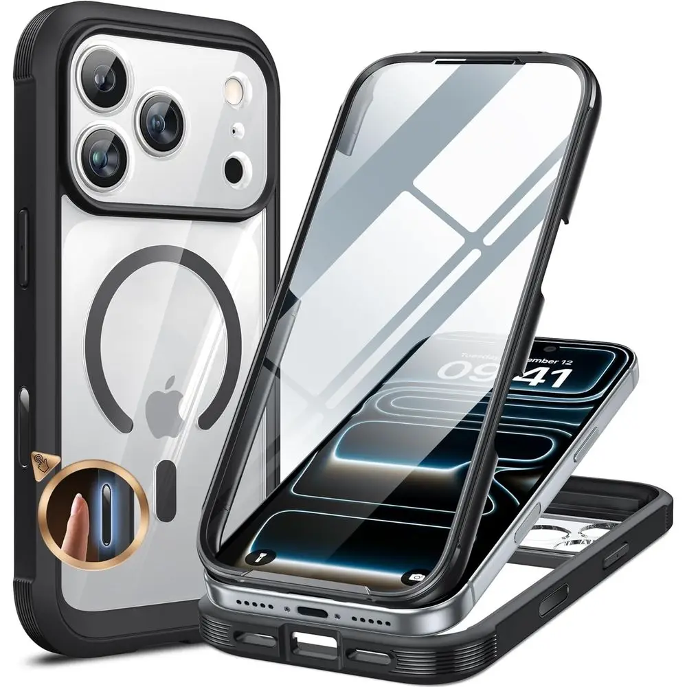 

Full-Body Protective Case with Built-in Glass Screen Protector & Camera Guard for 6.3 Smartphone, Black