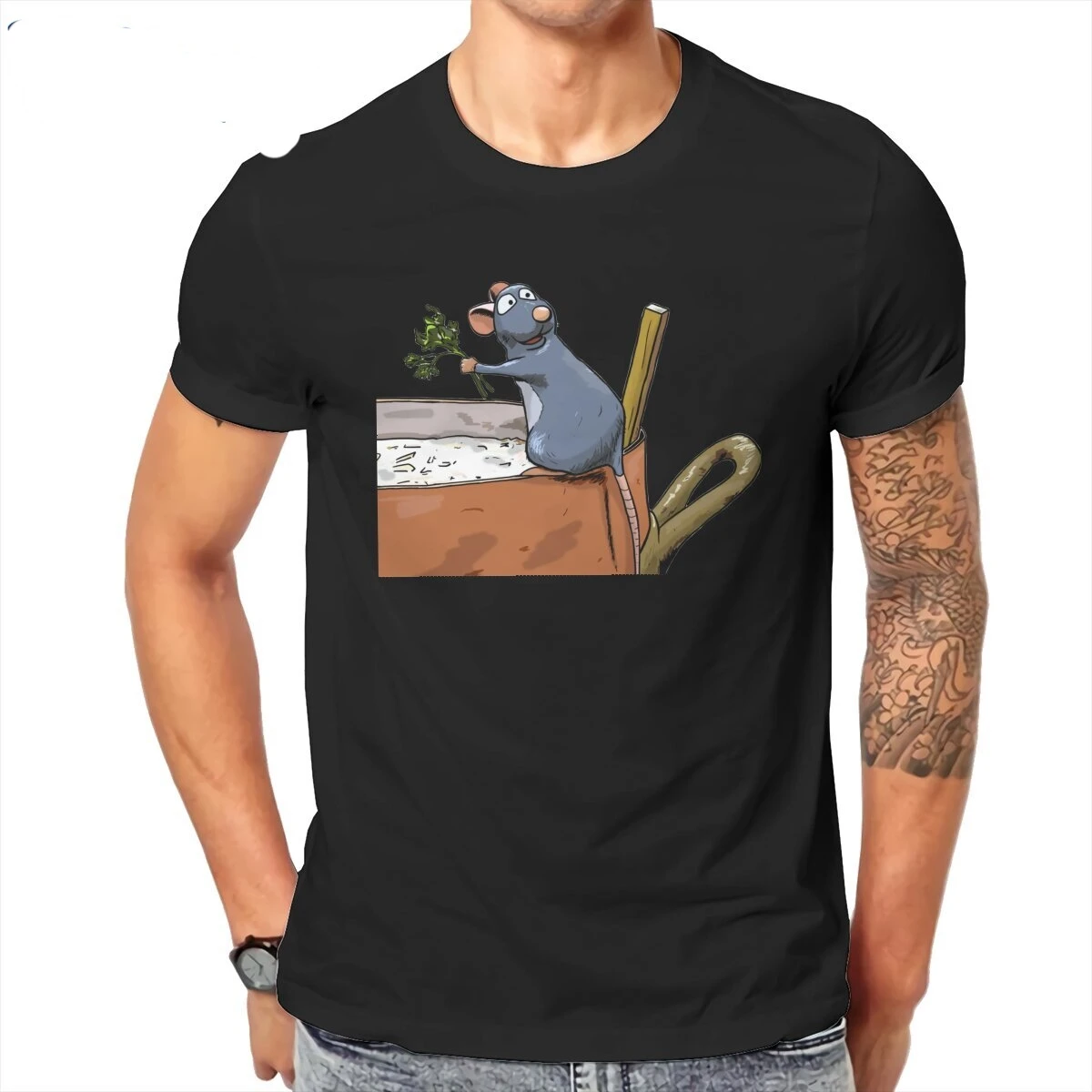 Men  Ratatouille Cartoon  T Shirt  Cotton Clothing Fashion Short Sleeve Crew Neck Tees Gift Idea T-Shirts