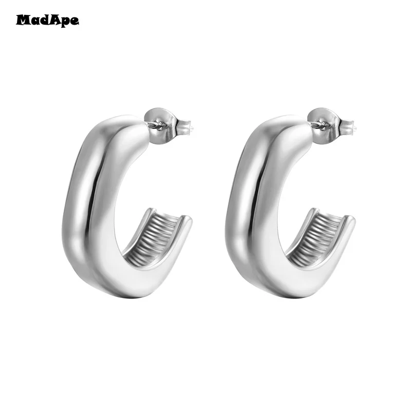 Trendy Simple Silver Color Hoop Earrings For Women Girl Circle Round Minimalist Earrings Party NEW C-shape Jewelry Gifts