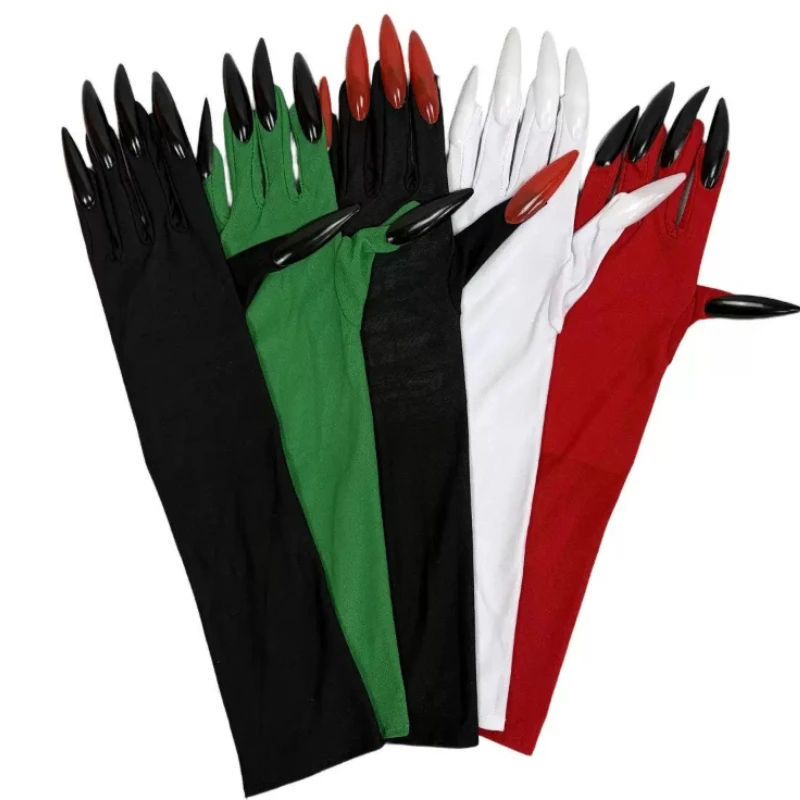 Halloween Spooky Long Claw Gloves Witch Vampire Horror Costume Party Super-Long Fingernails Gloves Cosplay Hand Accessories