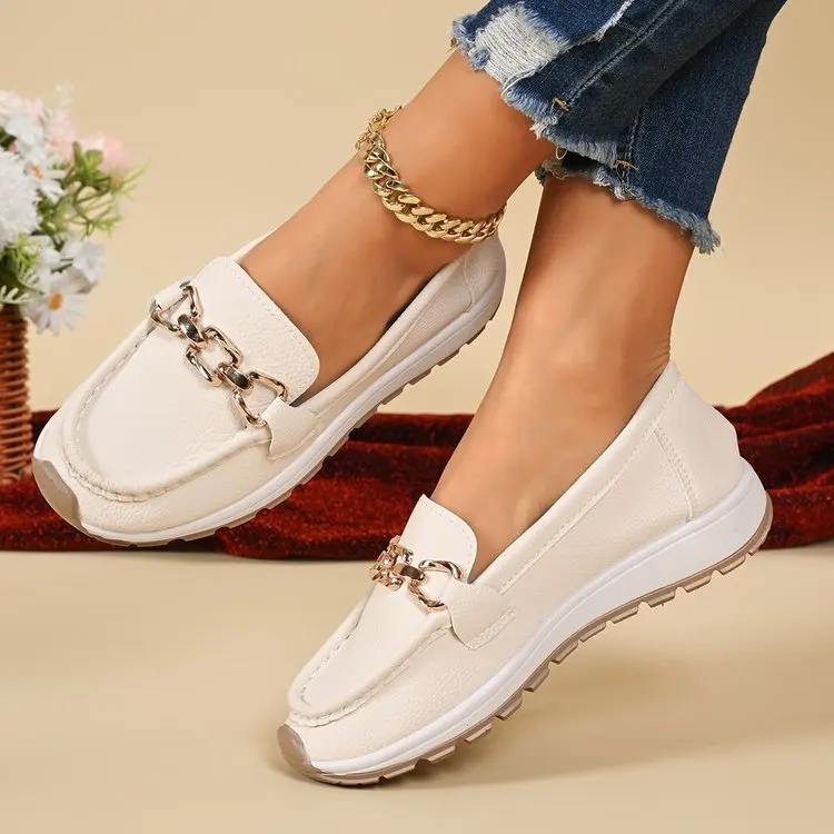 Mocasines con cadena de metal para mujer, zapatos informales con plataforma, zapatillas planas cómodas para caminar, para oficina, compras diarias, viajes