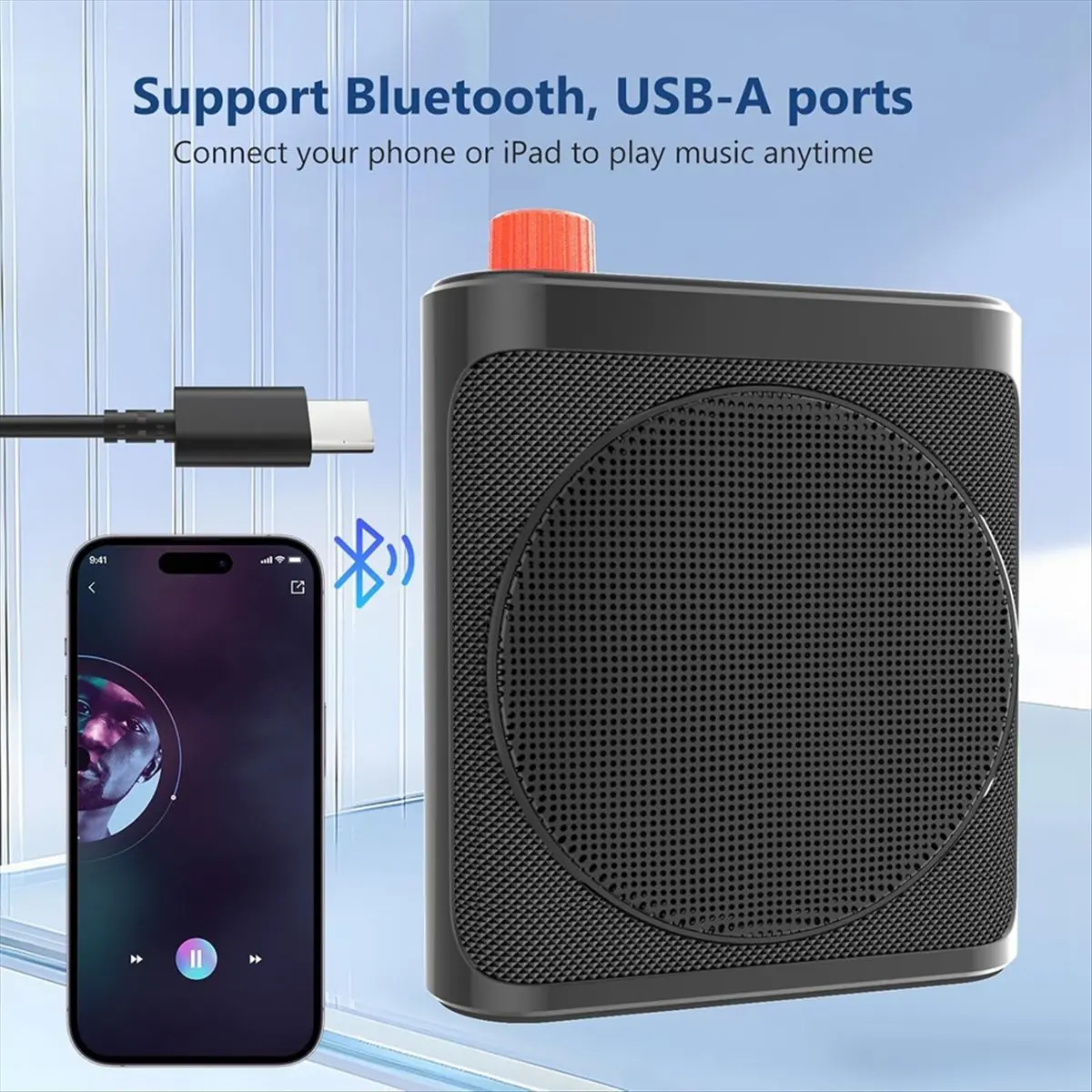 AU47-Wireless Voice Amplifier with Lavalier Microphone, Mini Portable Megaphone Speaker for Teacher, Speaker, Trainer, Coach