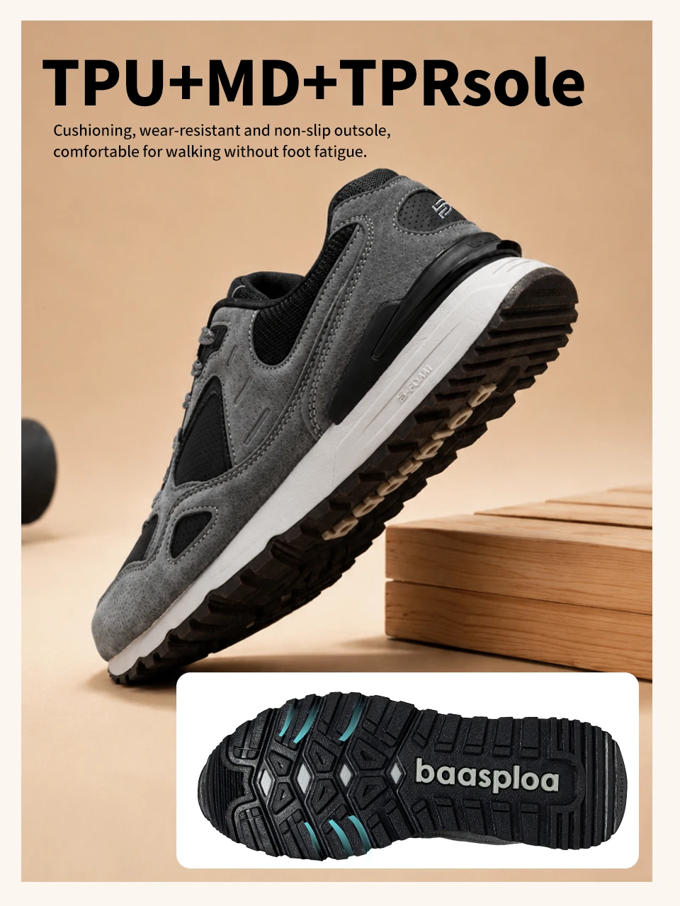 Baasploa Herren-Freizeitsneaker aus Leder, modische Turnschuhe für den täglichen Gebrauch, Lifestyle-Schuhe für Herren, neue bequeme Sportschuhe, rutschfest – Detail 6