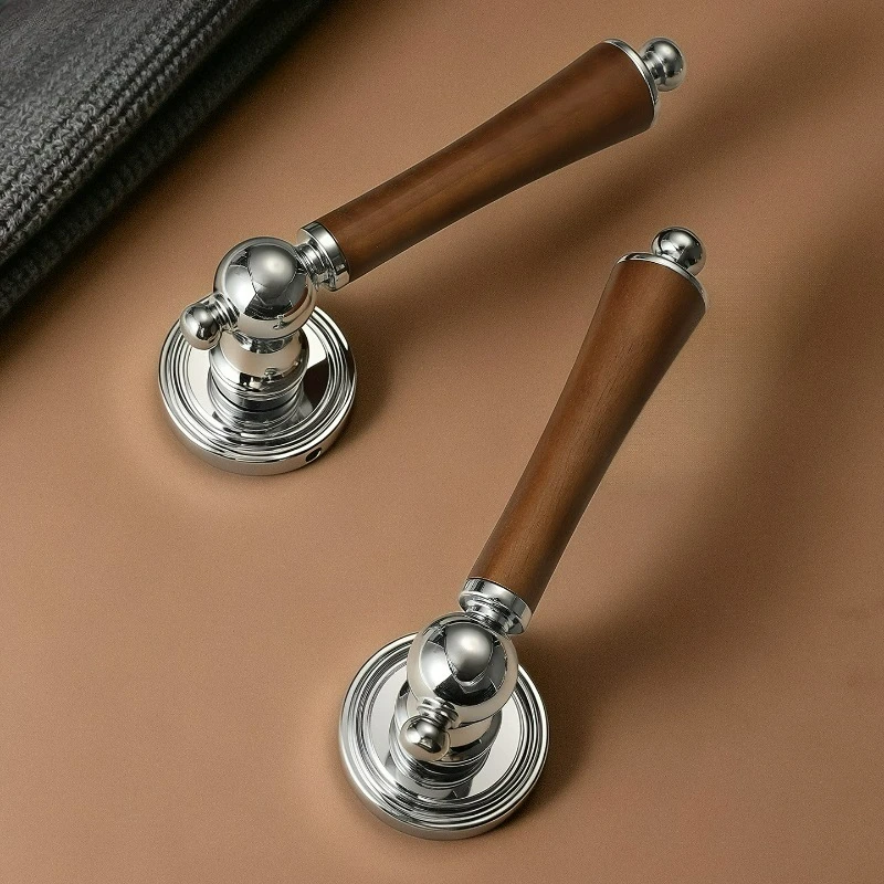 Middle Ancient Style Bedroom Door Lock, Indoor Wooden Door Lock, Universal Bright Chrome Household Silent Door Handle Lock