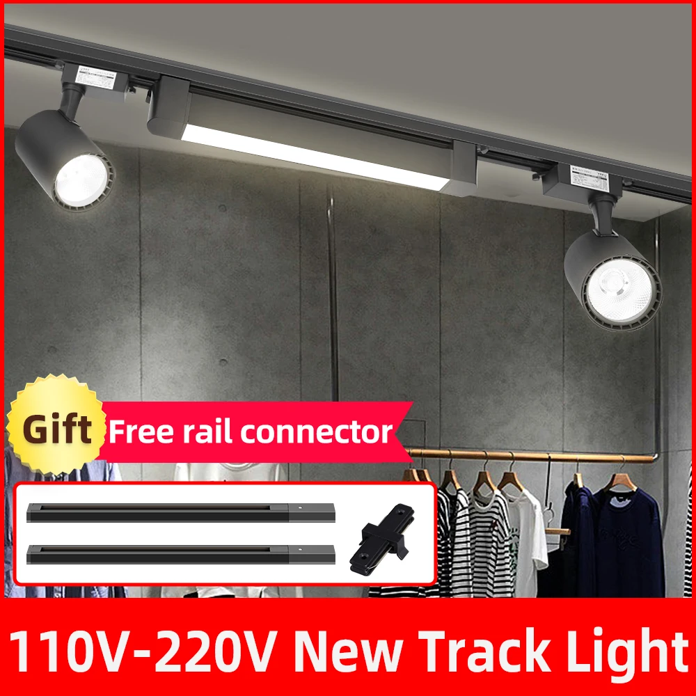 

Set Led Track Lighting COB Track Light 110V 220V Wall Lamp Rail Spot Lights 10/20/40W Spotlight Clothing Store Shop Home Kitchen