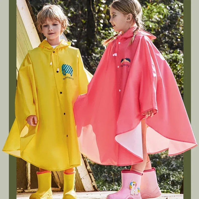 

Cute Thicken Kids Cartoon Raincoat Ponchos Toddler Rain Jacket Children Rainwear with Large Brim Windproof Students Rain Suit