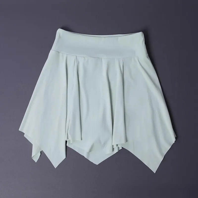 تنورة رياضية نسائية باللون الأخضر النعناعي - صيفية غير متماثلة لليوجا والتنس والجري سريعة الجفاف