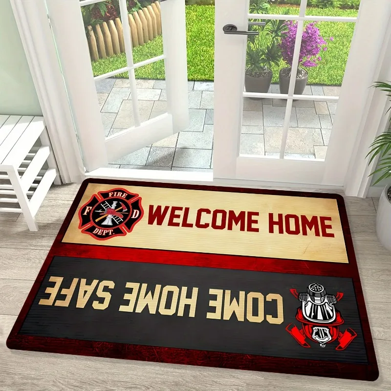 Welcome Home Firefighter Badge Pattern/Trucker Doormat 3D Printed Non Slip Door Floor Mats Decor Porch Doormat Halloween Gifts