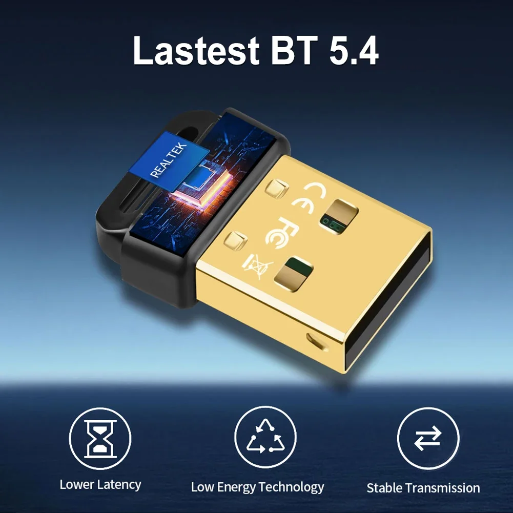 อะแดปเตอร์บลูทูธ 5.4 ยูเอสบี บลูทูธ 5.3 ดองเกิลเสียบและเล่นเครื่องส่งสัญญาณบลูทูธไร้สายสำหรับแป้นพิมพ์เมาส์พีซี