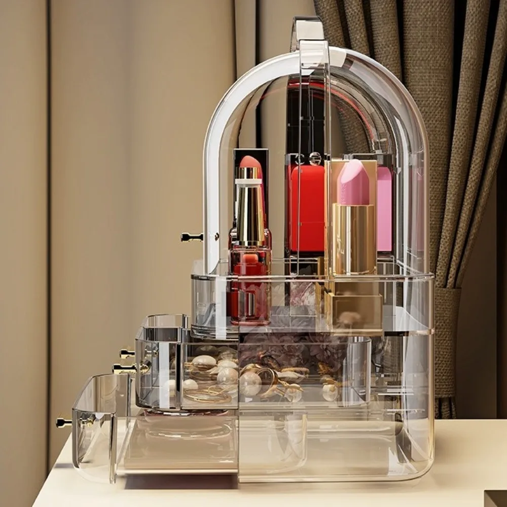 Transparente Make-up-Box, staubdicht, multifunktionale Kosmetik-Vitrine, große Kapazität, mehrschichtiges Desktop-Aufbewahrungsregal