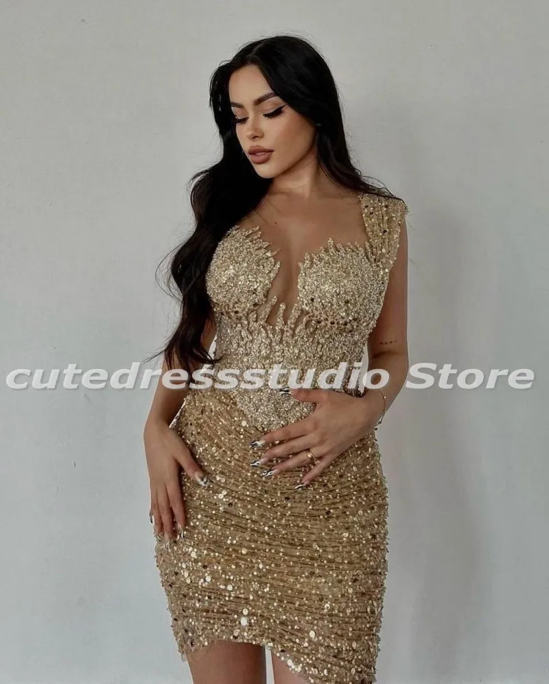 Sparkly Mini Cocktail Dresses For Women Sequin Customized Short Birthday Outfit Party  Dress vestido de fiesta Short Prom Gowns